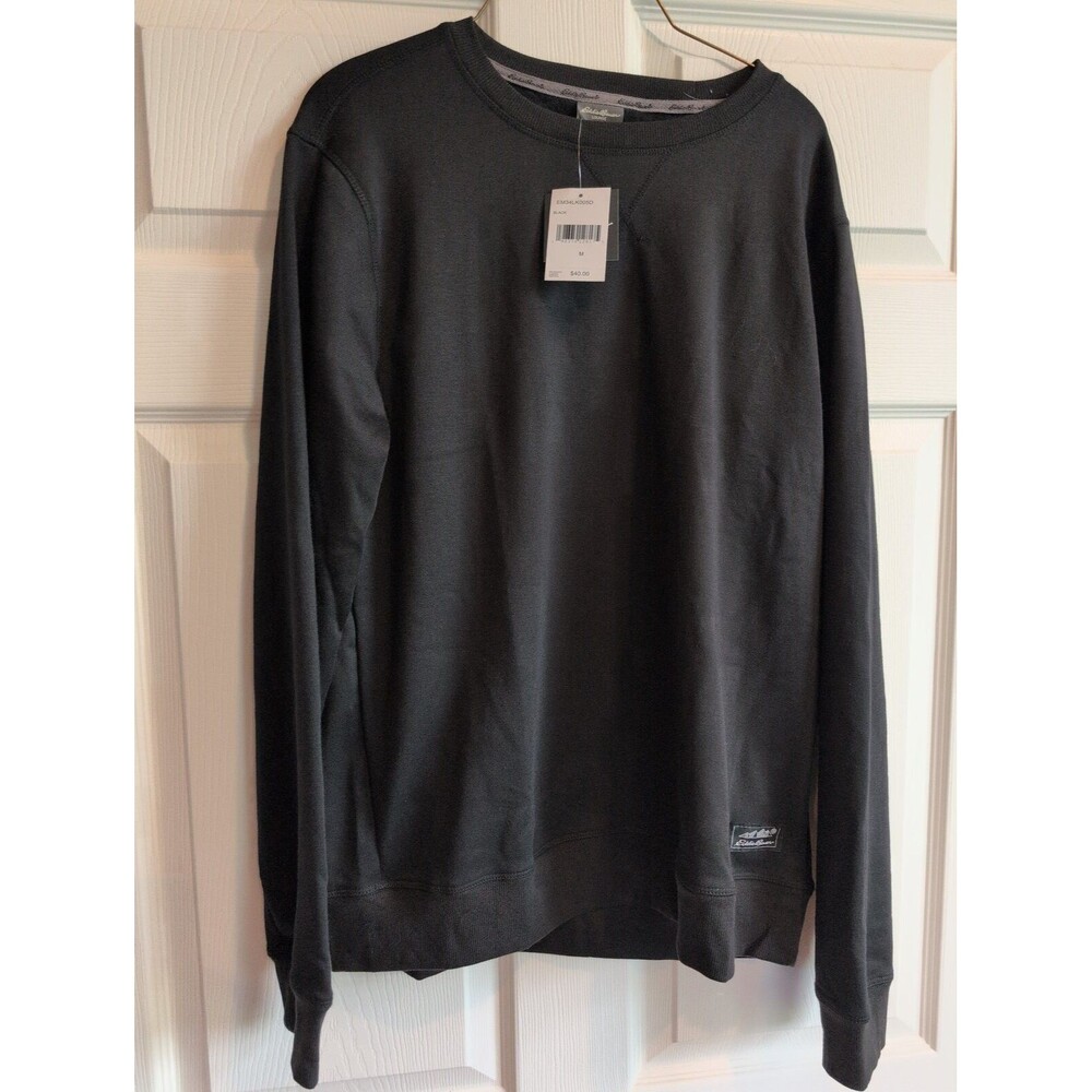 EDDIE BAUER Lounge Men's Fleece Lined Crew Neck Black Sweatshirt Pullover Medium